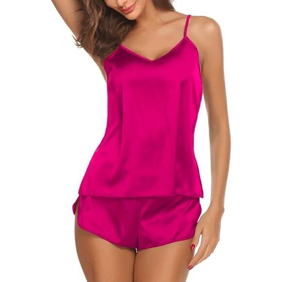 Ekouaer Silky Pajamas Hot Pink Tank Shorts Sleep Set Medium NWT - Picture 9 of 10